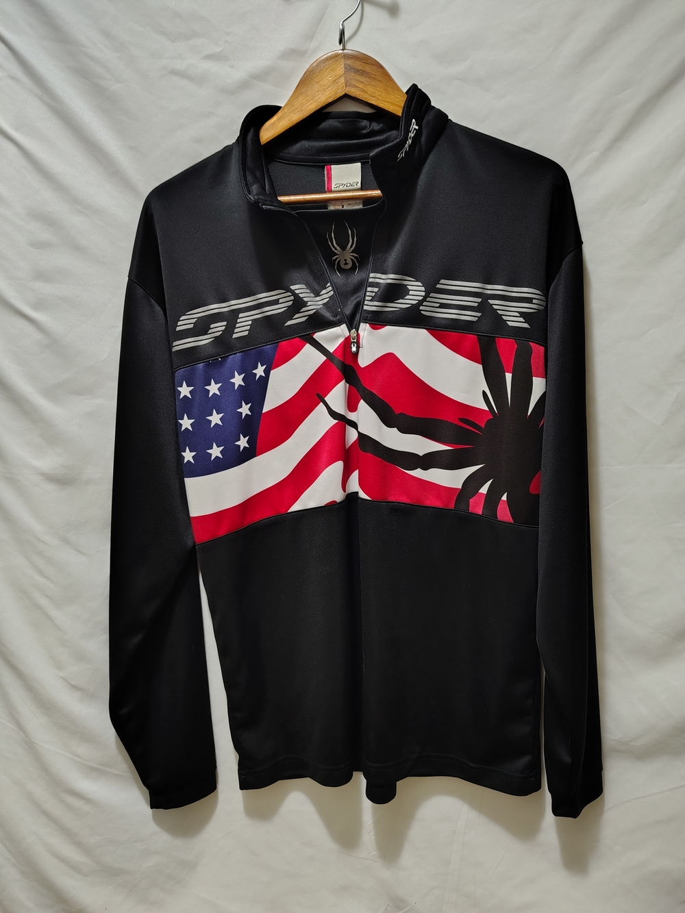 Spyder Men’s Black Rash Guard with Red, White & Blue Flag Panel